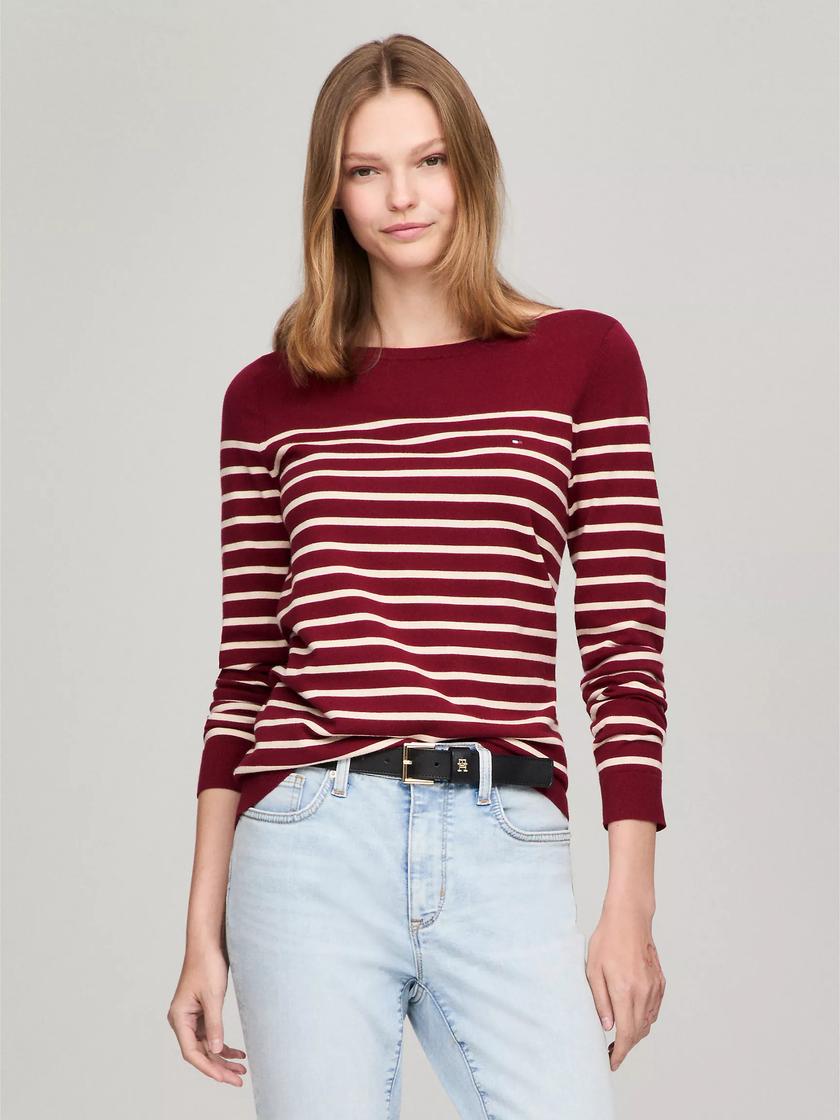 Женский свитер Tommy Hilfiger, Полосатый свитер с вырезом "лодочка"