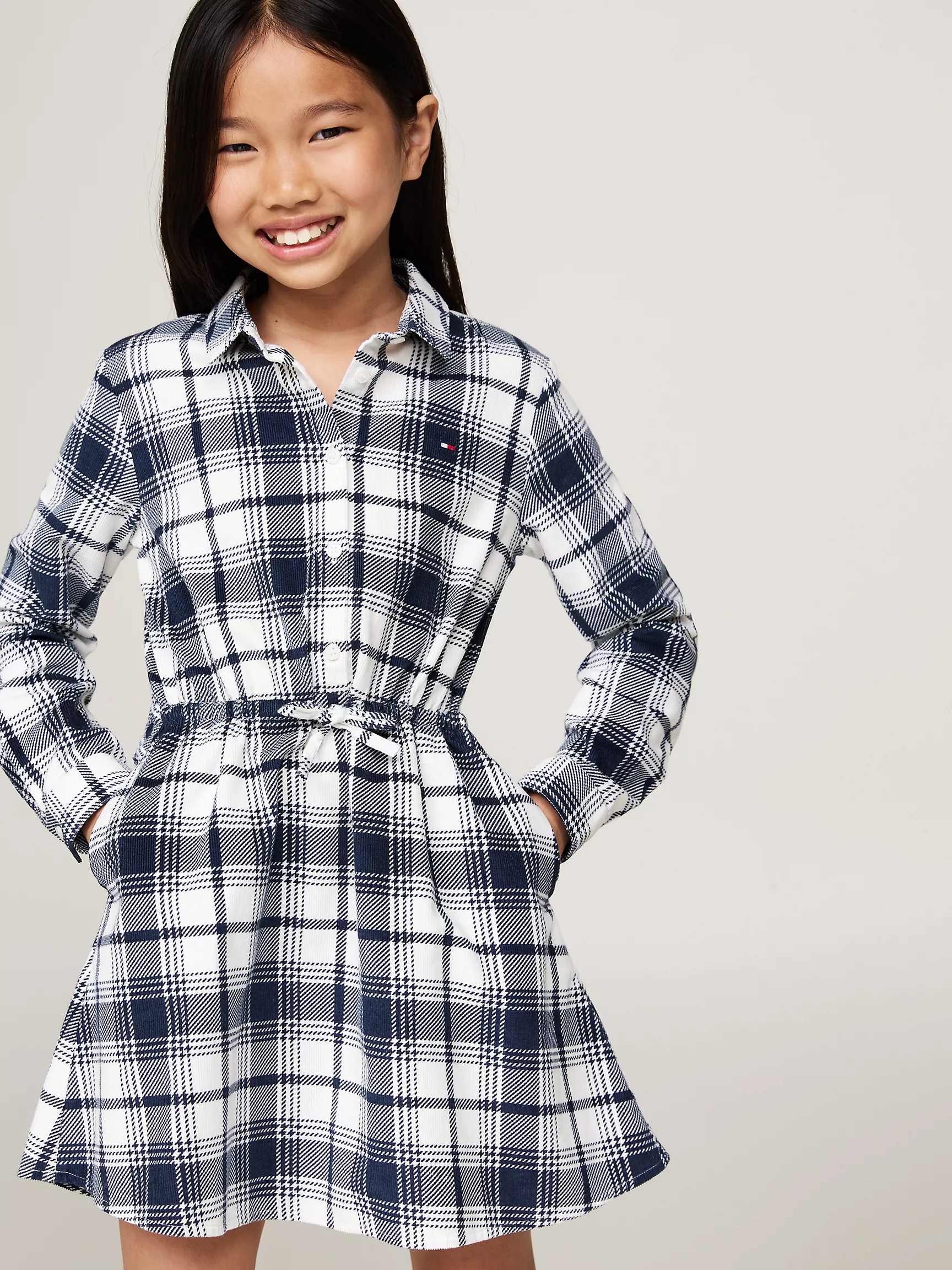 Платье для девочек Tommy Hilfiger, Детское платье из рельефного вельвета в клетку с длинным рукавом