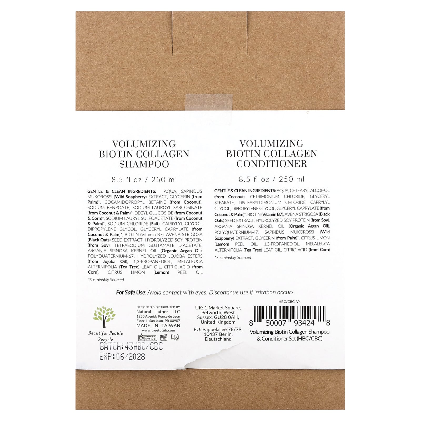 Tree To Tub, набор, шампунь и кондиционер, для объема, биотин и коллаген, сицилийский лимон и чайное дерево, набор из 2 предметов, по 250 мл (8,5 жидк. унции)