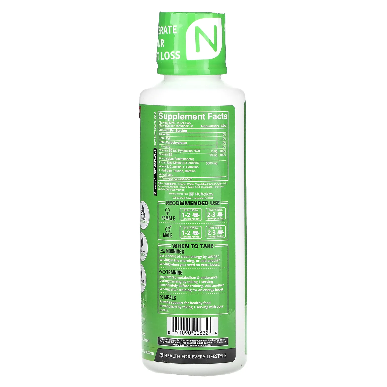 Nutrakey, L-карнитин 3000, вкусный арбуз, 473 мл (16 жидк. Унций)