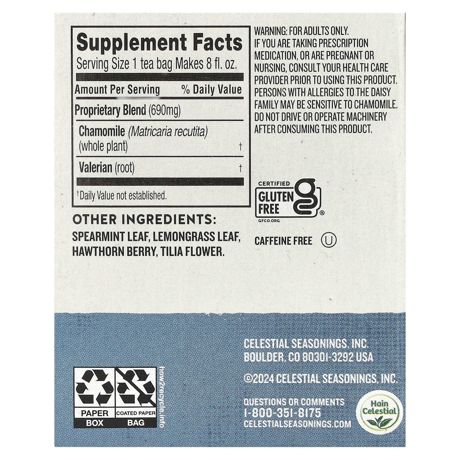 Celestial Seasonings, Велнес-чай Sleepytime Extra, без кофеина, 20 чайных пакетиков, 1,2 унции (35 г)