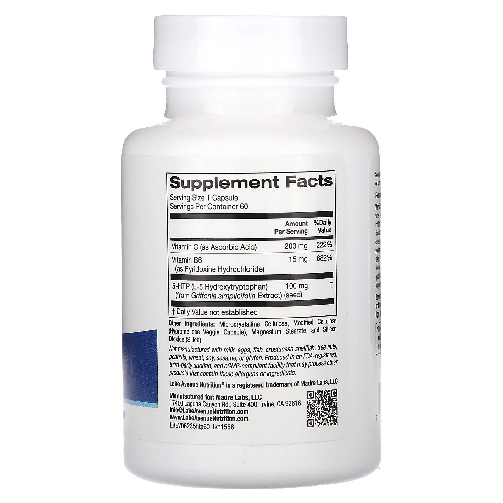 California Gold Nutrition, 5-HTP с витаминами B6 и C, 60 растительных капсул