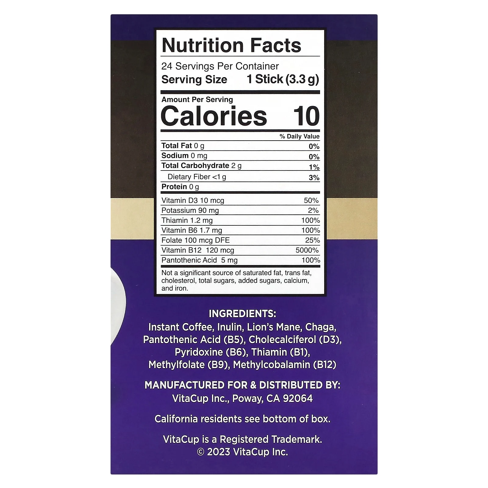 VitaCup, Focus растворимый кофе, для памяти и ясности ума, средней обжарки, 24 порционных стика по 3,3 г (0,12 унции)