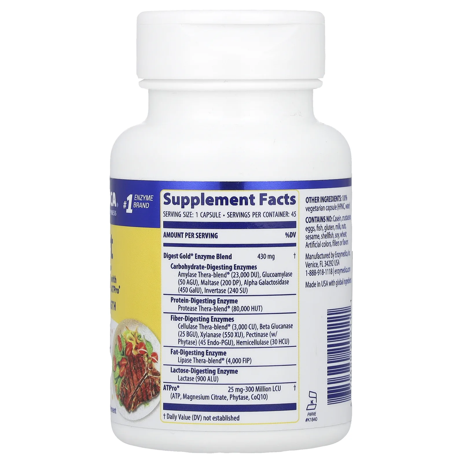 Enzymedica, Digest Gold с ATPro, добавка с пищеварительными ферментами, 45 капсул