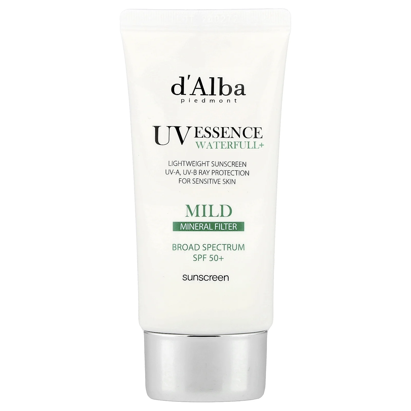 d'Alba, UV Essence Waterfull + Sunscreen, мягкий минеральный фильтр, SPF 50, 50 мл (1,69 жидк. Унции)