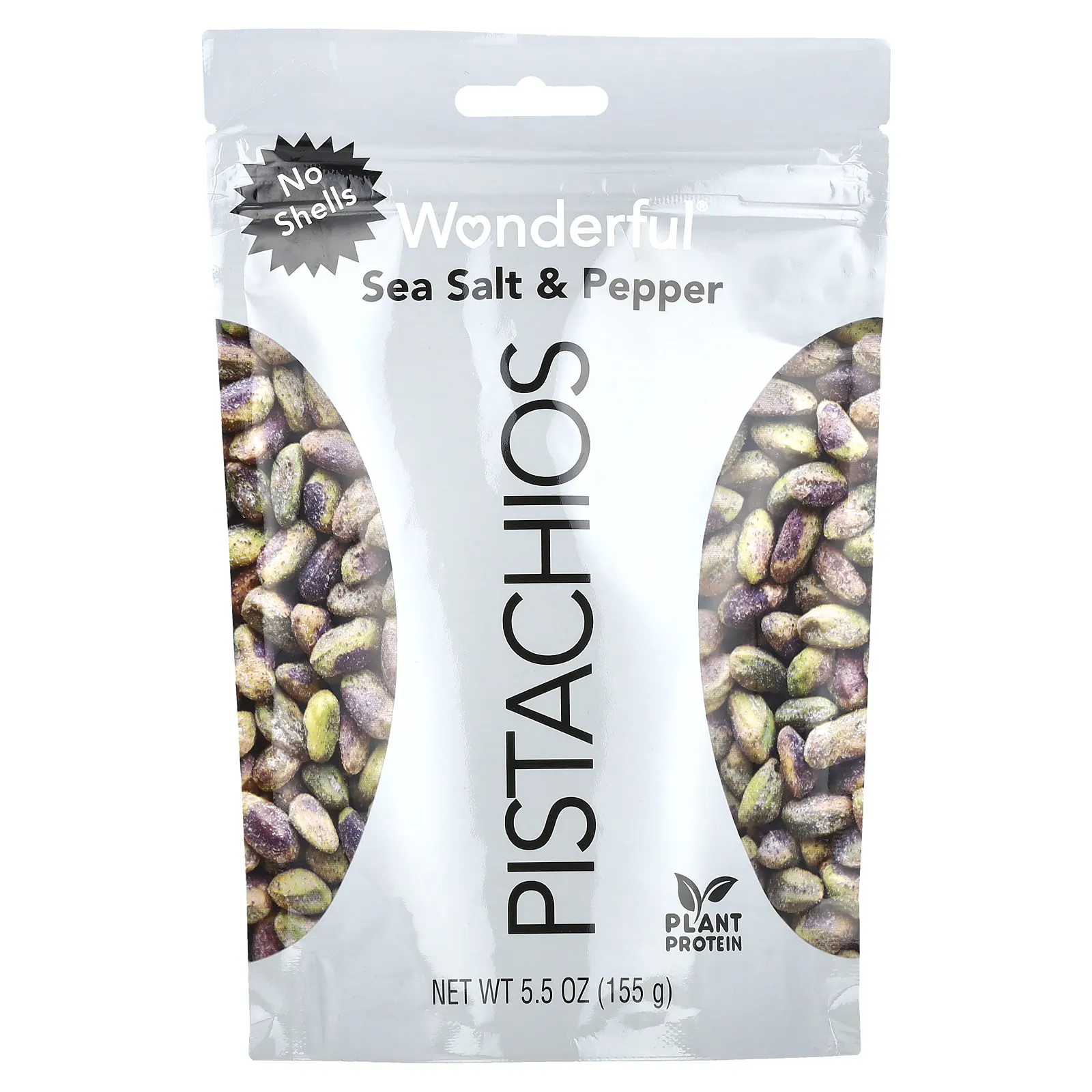 Wonderful Pistachios, морская соль и перец, без скорлупы, 155 г (5,5 унции)