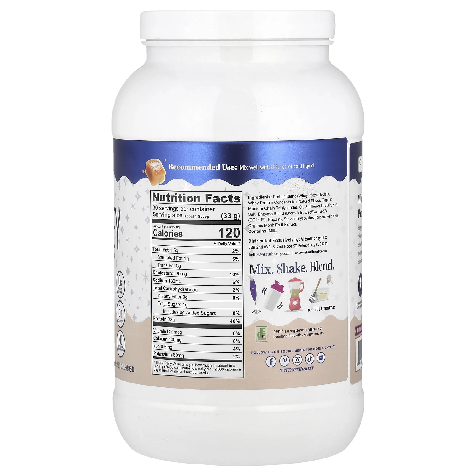 Vitauthority, Порошок из сывороточного протеина Vita, с соленой карамелью, 998,4 г (2,2 фунта)