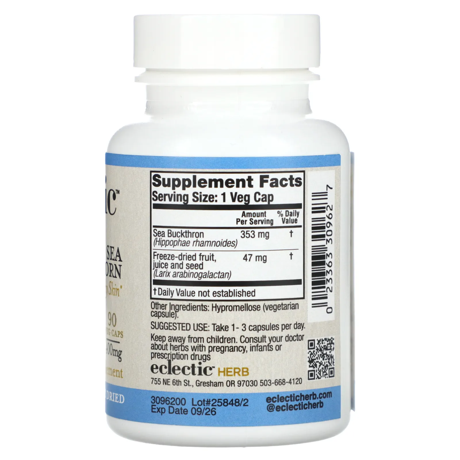 Eclectic Herb, сублимированная облепиха, 400 мг, 90 растительных капсул