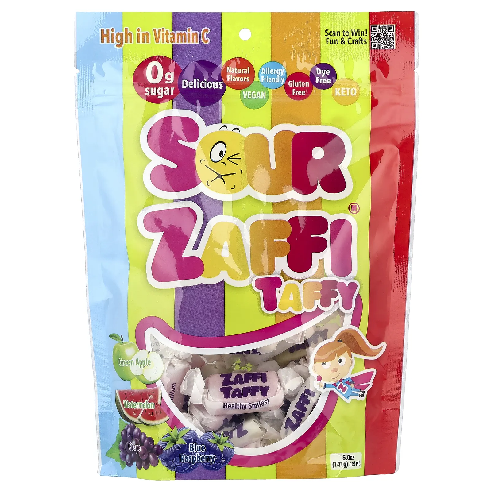 Zollipops, Sour Zaffi® Taffy, фруктовое ассорти, 141 г (5 унций)