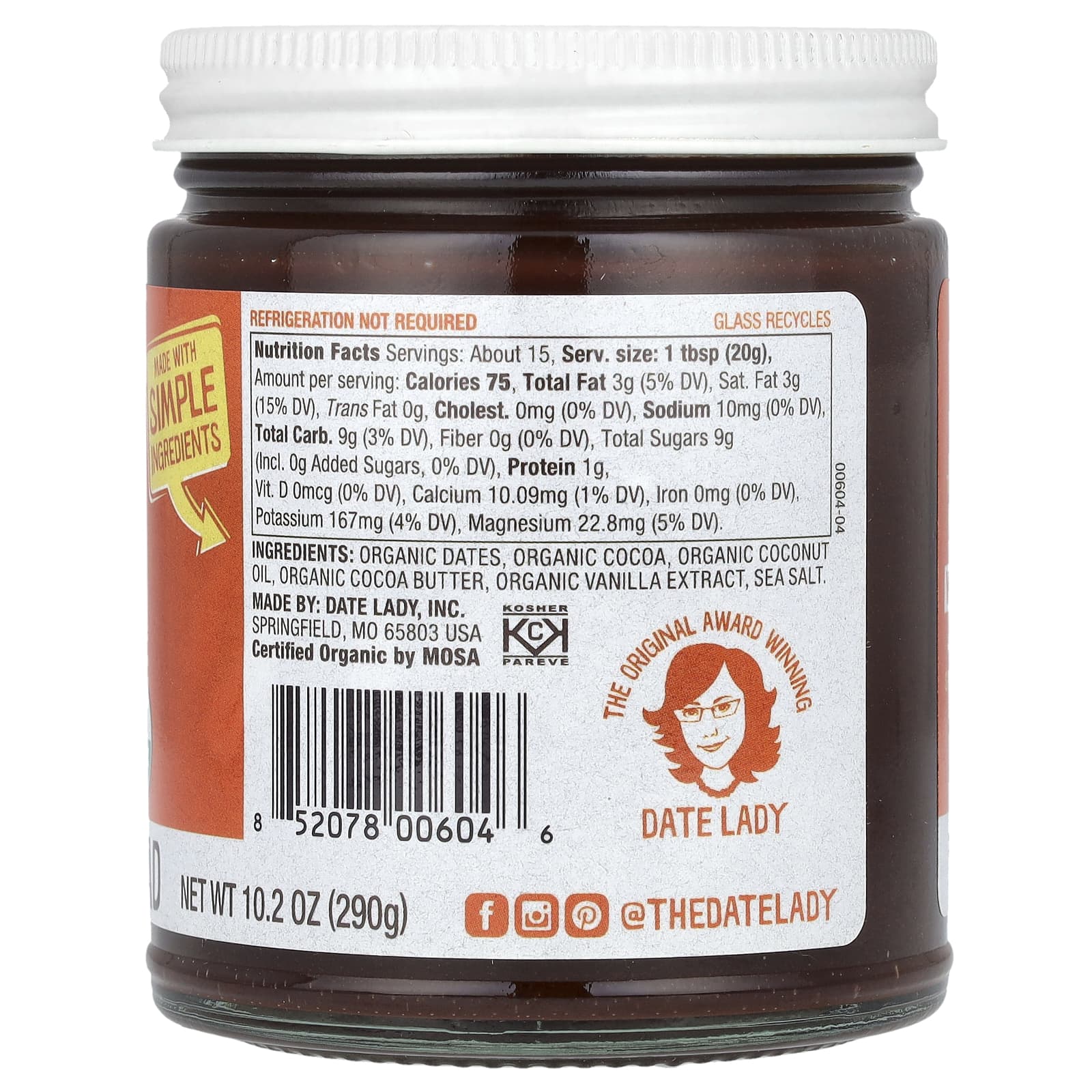 Date Lady, Chocolate Spread, 10.2 oz (290 g)