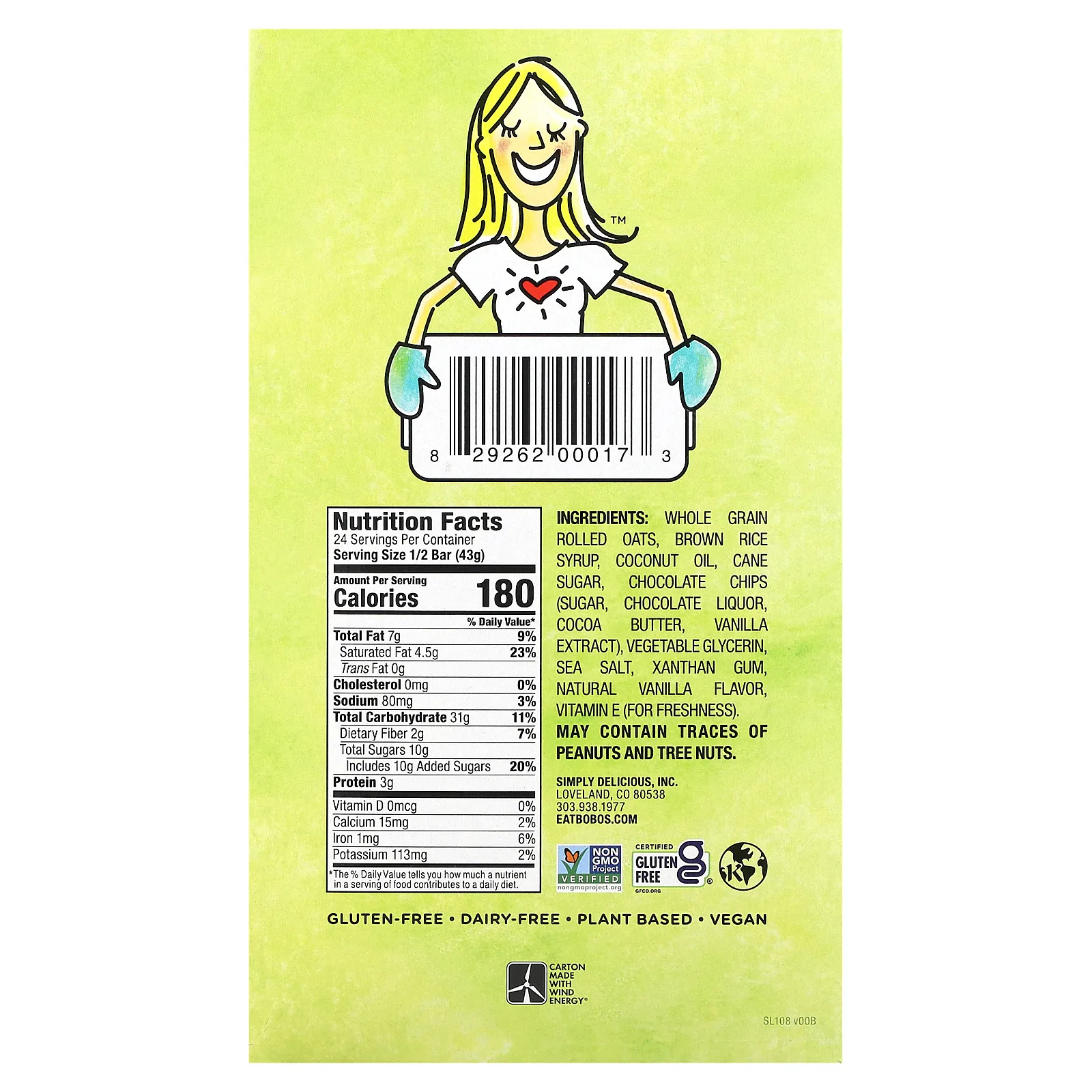 Bobo's Oat Bars, Овсяные батончики с шоколадной крошкой, 12 батончиков, по 85 г (3 унции)