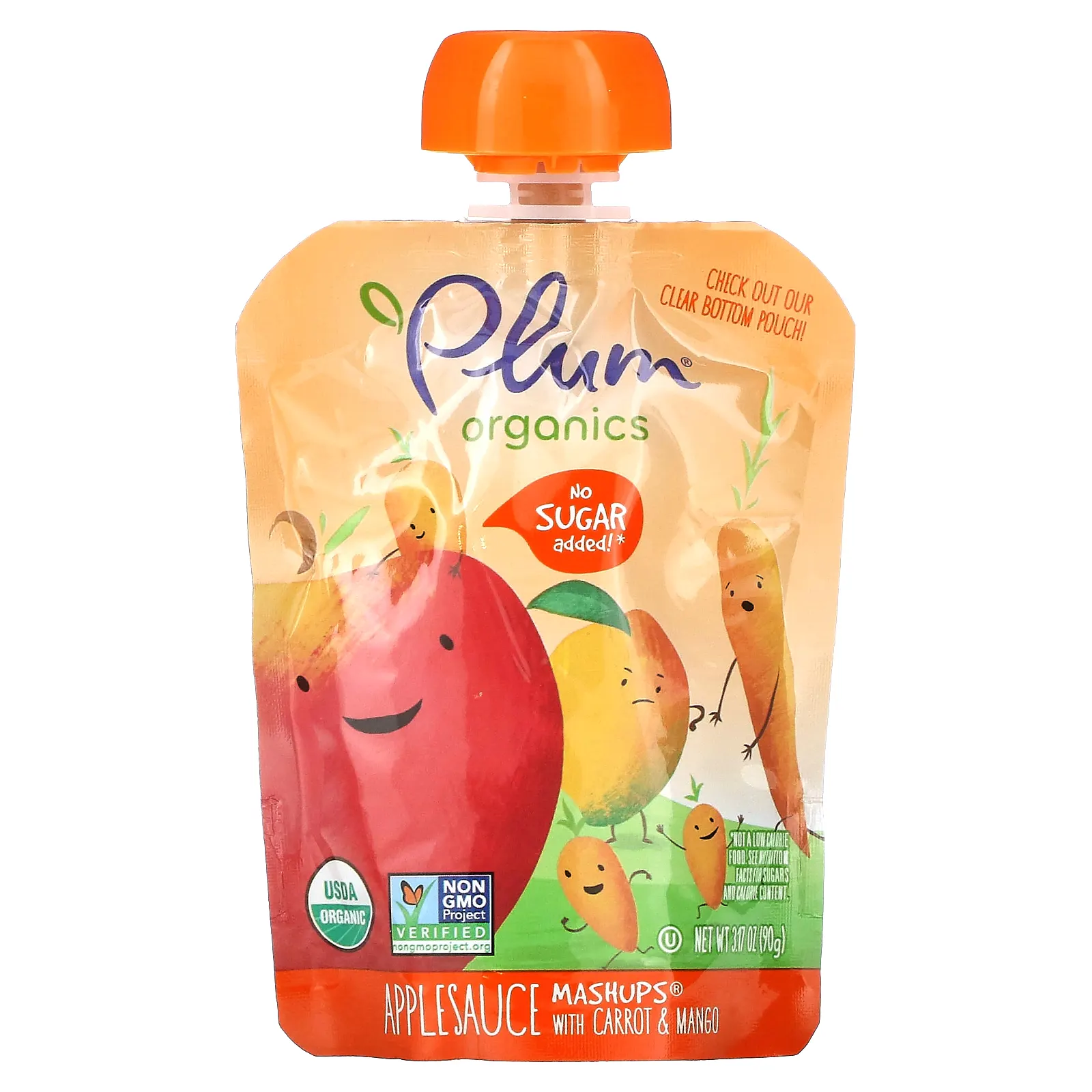 Plum Organics, Мэшапы из органического яблочного пюре с морковью и манго, 4 пакетика, 90 г (3,17 унции)