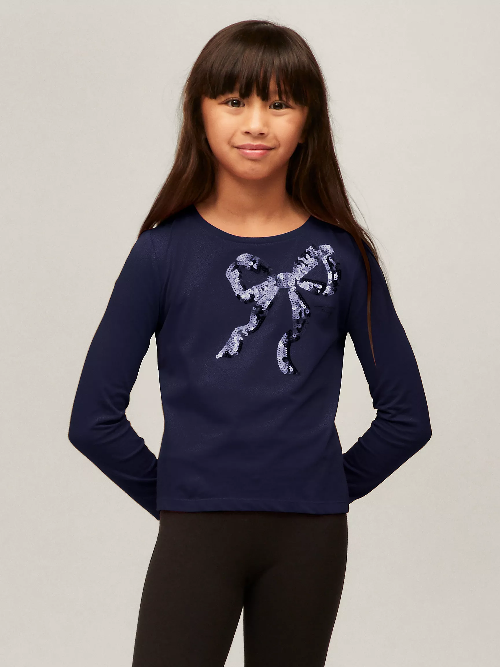 Футболка для девочек Tommy Hilfiger, Детская футболка с длинным рукавом и пайетками в виде банта