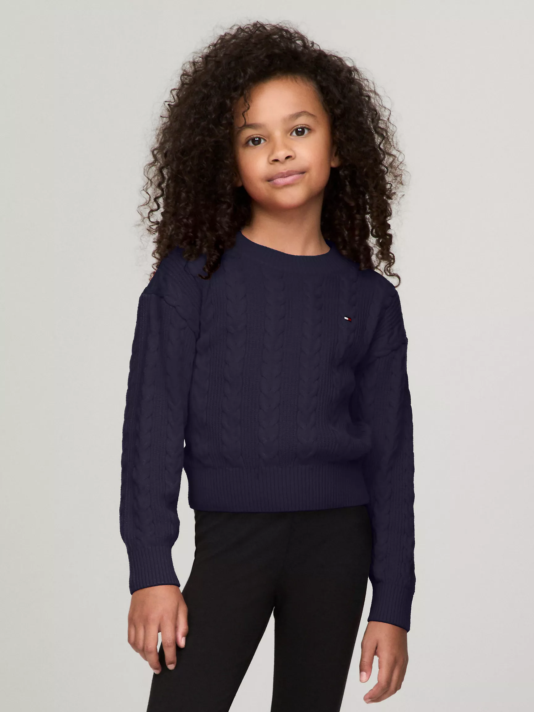 Свитер для девочки Tommy Hilfiger, Детский вязаный свитер с узором "косы" и круглым вырезом