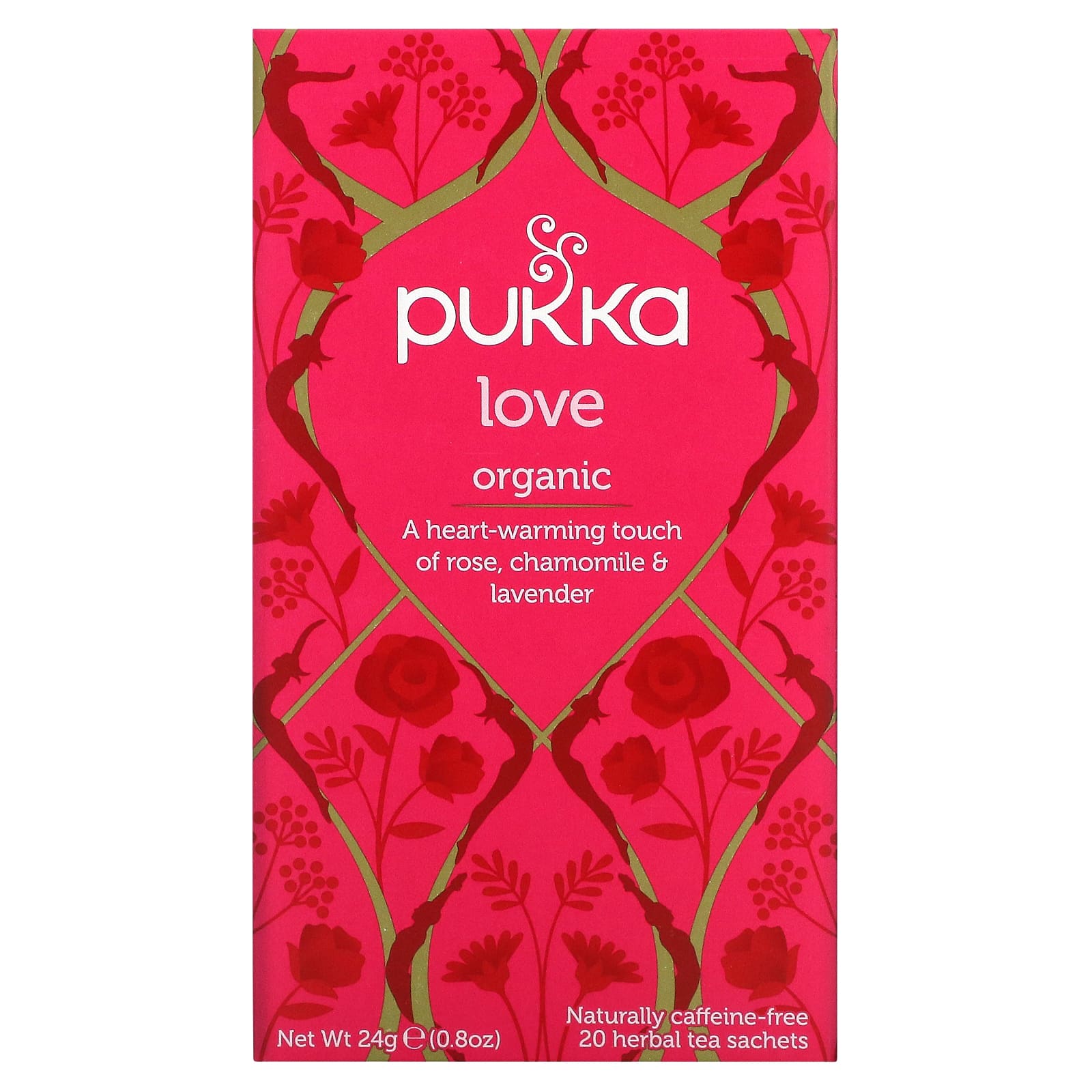 Pukka Herbs, Органический травяной чай, Love, без кофеина, 20 пакетиков, 24 г (0,8 унции)