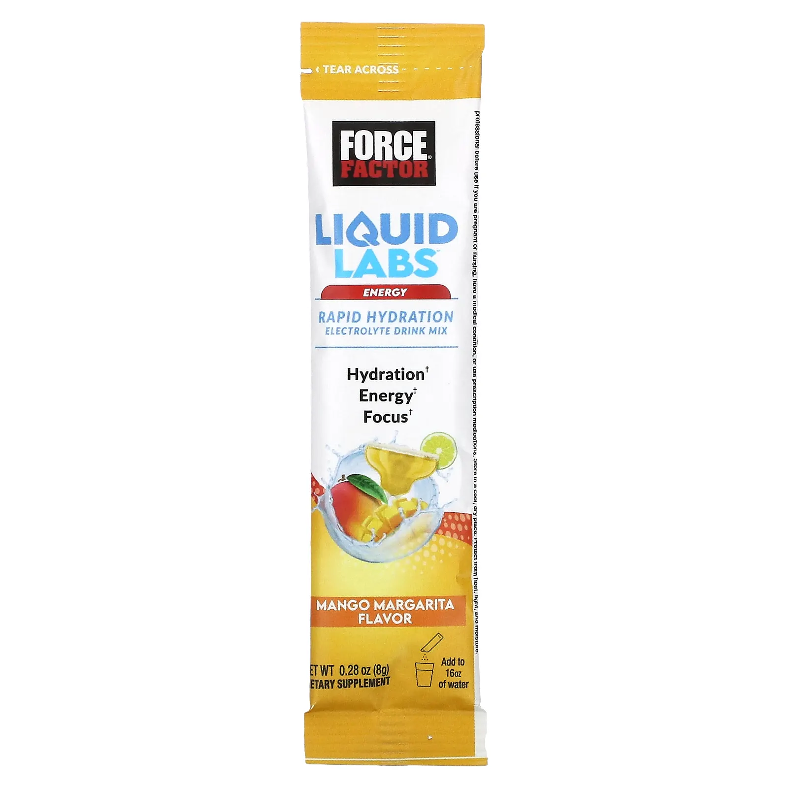 Force Factor, Liquid Labs, Energy, манго и маргарита, 20 пакетиков по 8 г (0,28 унции)