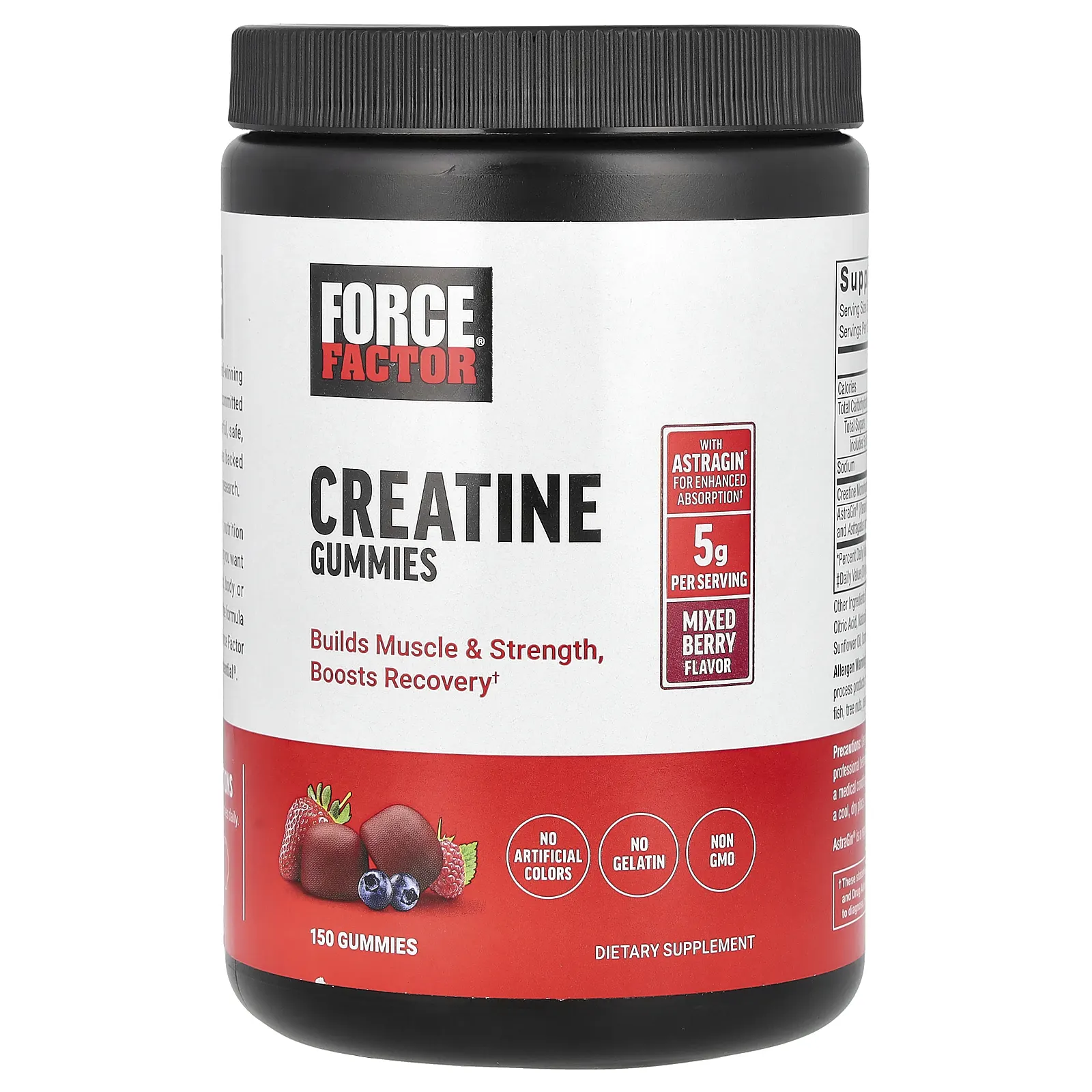 Force Factor, Жевательные мармеладки с креатином, ягодное ассорти, 5 г, 150 жевательных мармеладок (1000 мг в 1 жевательной мармеладке)