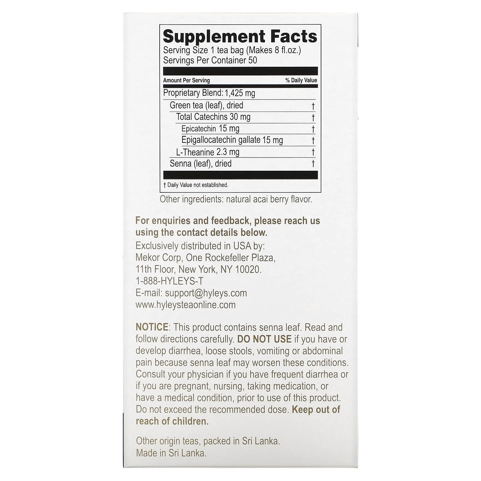 Hyleys Tea, Slim Tea, ягоды асаи, 50 чайных пакетиков в фольгированных пакетиках, по 1,5 г (0,05 унции)