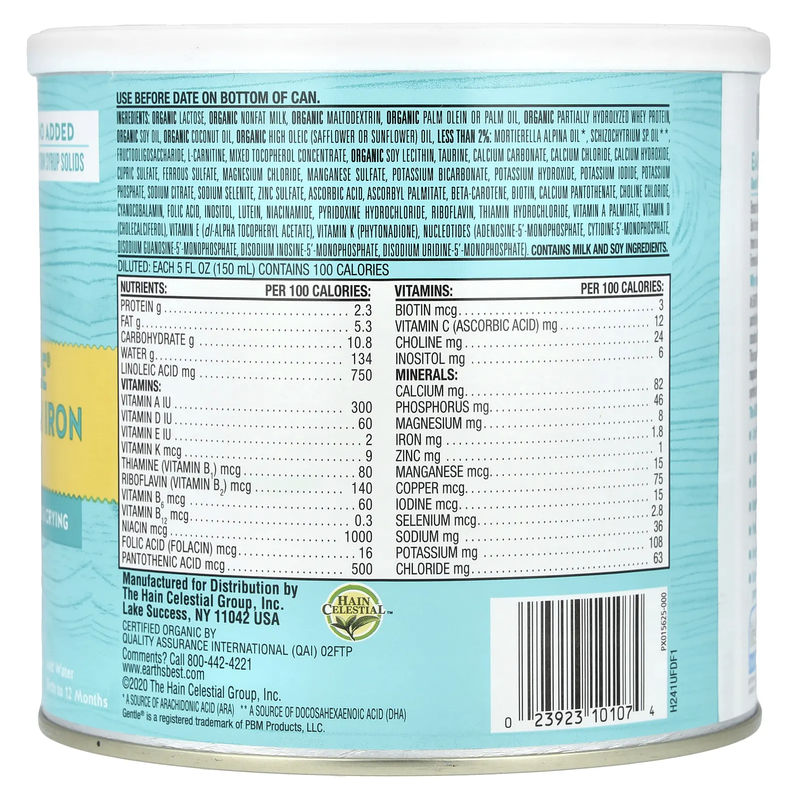 Earth's Best, Органическая мягкая смесь для младенцев с порошком на основе железа и молока, от рождения до 12 месяцев, 595 г (21 унция)