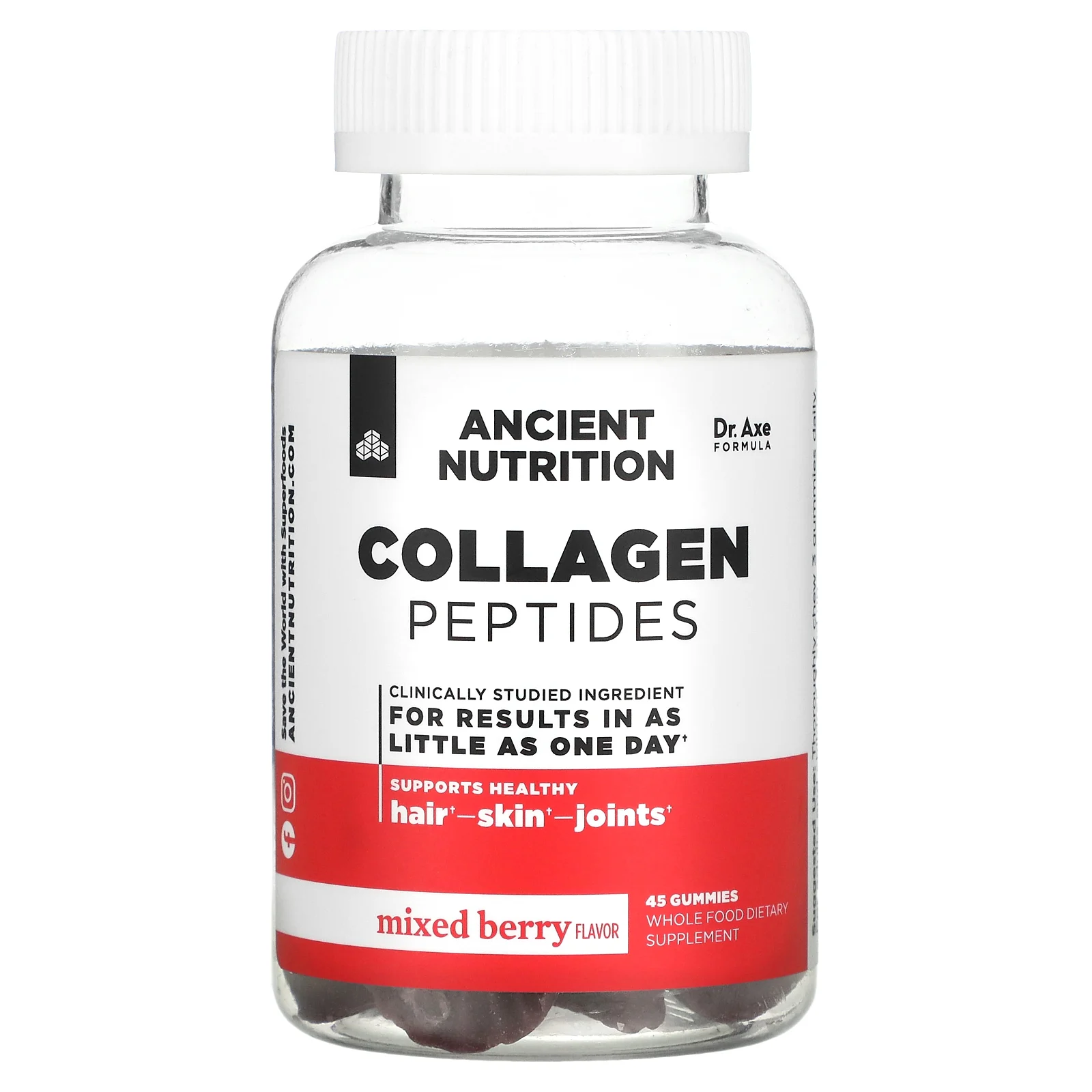Ancient Nutrition, Collagen Peptides, Mixed Berry, 45 Gummies