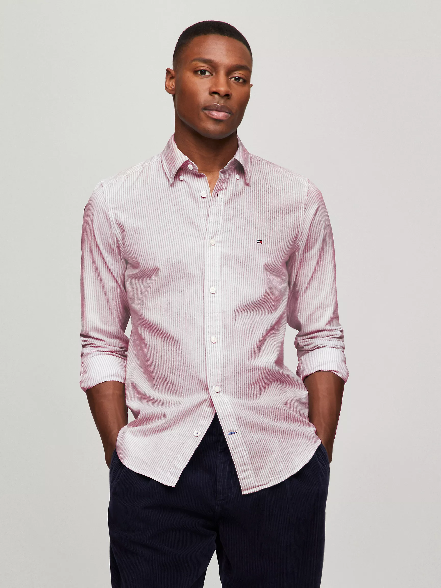 Мужская рубашка Tommy Hilfiger, Приталенная полосатая эластичная рубашка из оксфорда