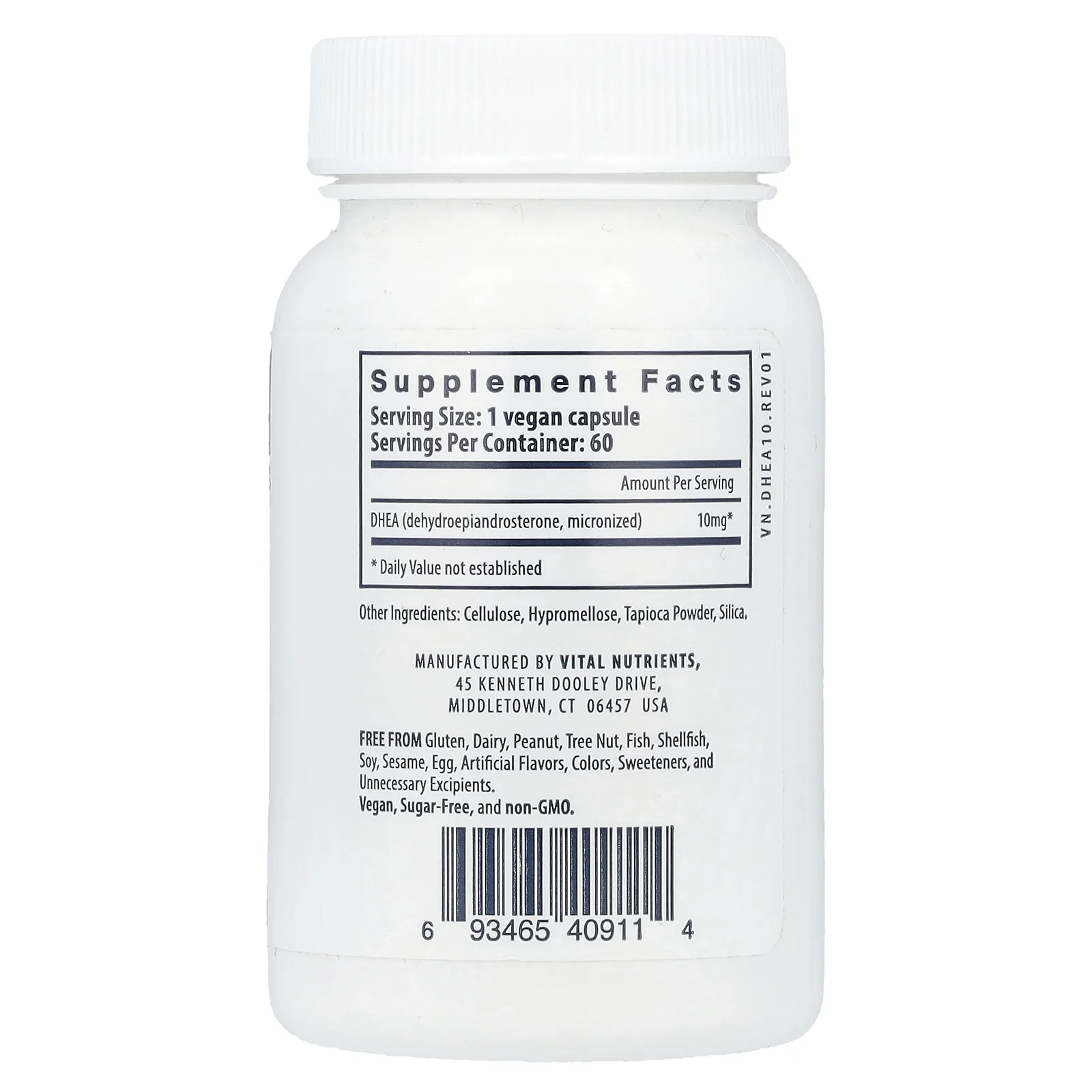 Vital Nutrients, ДГЭА (микронизированный), 10 мг, 60 веганских капсул