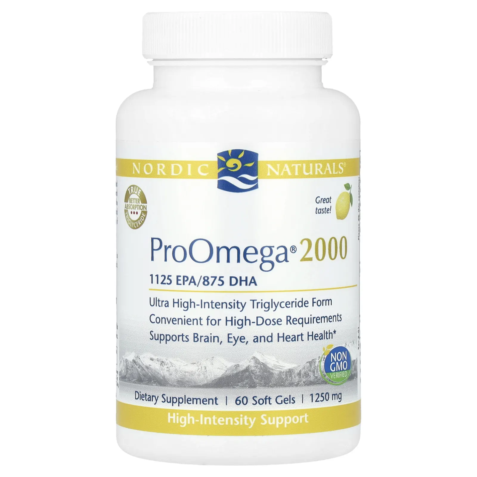 Nordic Naturals, ProOmega 2000, лимон, 1250 мг, 60 мягких желатиновых капсул