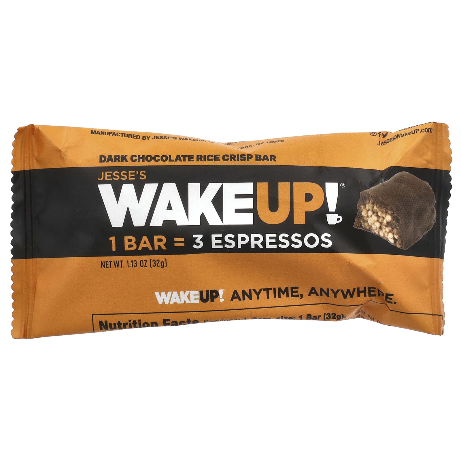 Jesse's WAKEUP!, рисовые батончики с хрустящей корочкой, темный шоколад, 6 шт., 32 г (1,13 унции)