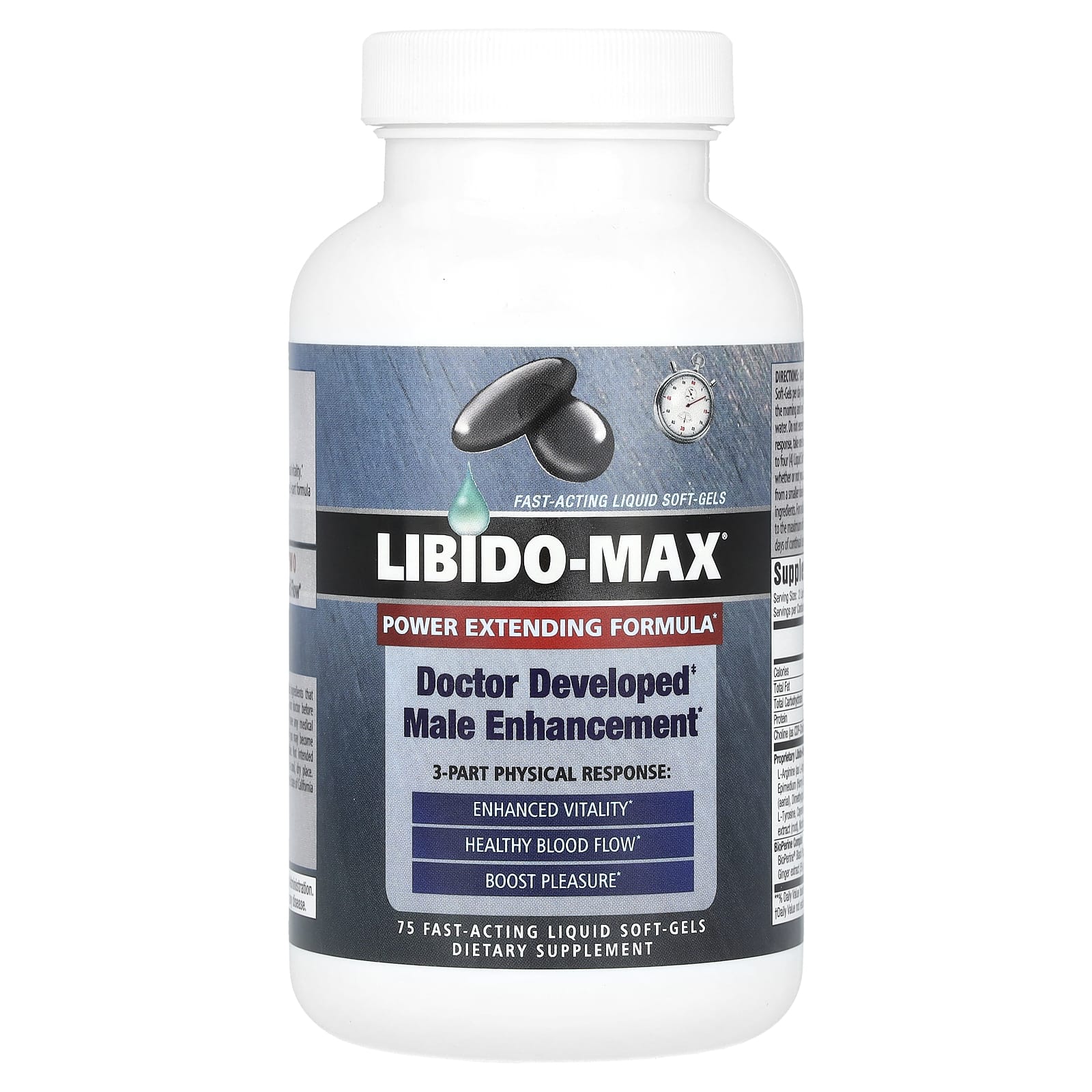 Applied Nutrition, Libido-Max, физическая реакция из 3 частей, 75 капсул с быстродействующей жидкостью