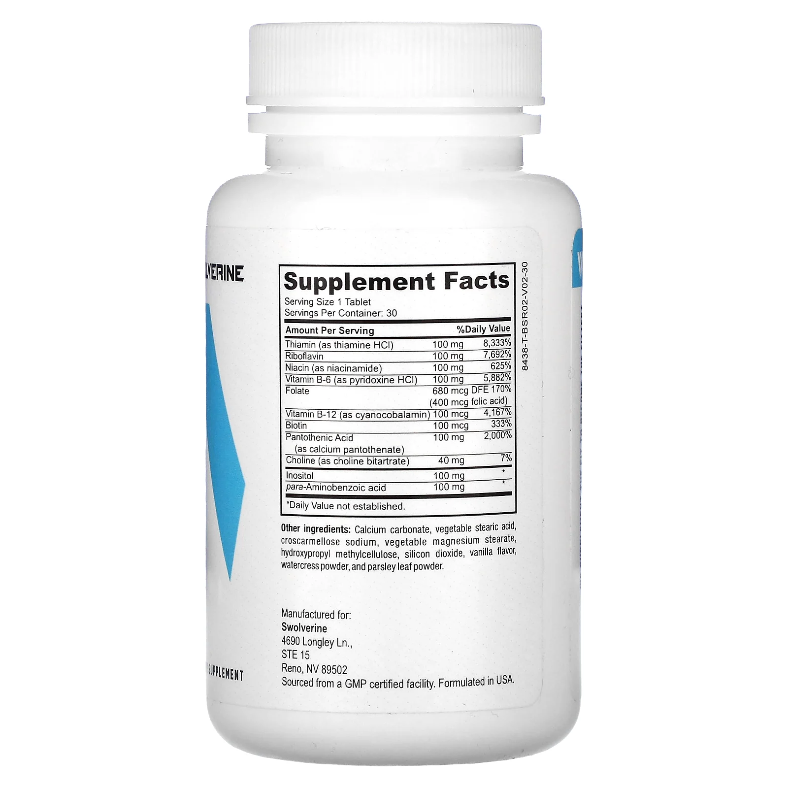 Swolverine, комплекс витаминов группы B, 30 таблеток