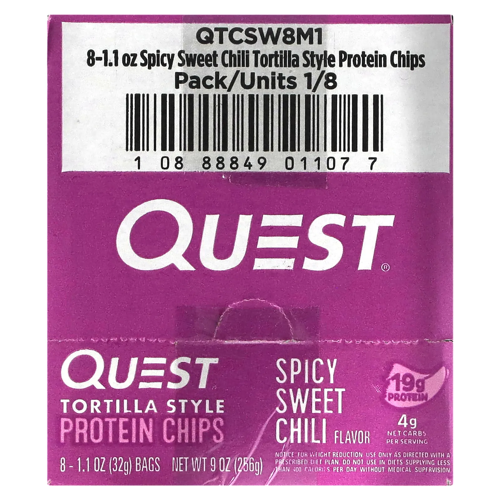 Quest Nutrition, Протеиновые чипсы по типу тортильи, острый сладкий перец чили, 8 пакетиков по 32 г (1,1 унции)