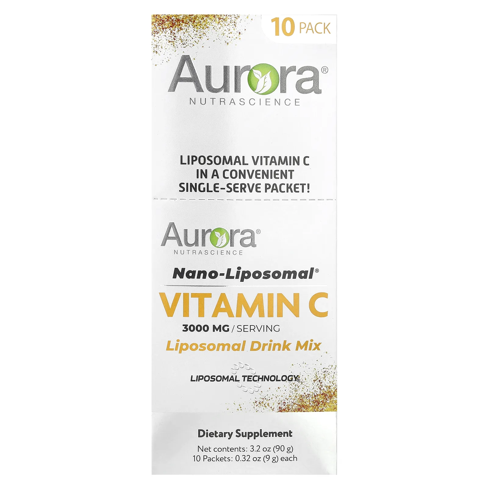 Aurora Nutrascience, Nano-Liposomal®, витамин C, смесь для липосомальных напитков, 3000 мг, 10 пакетиков по 9 г (0,32 унции)
