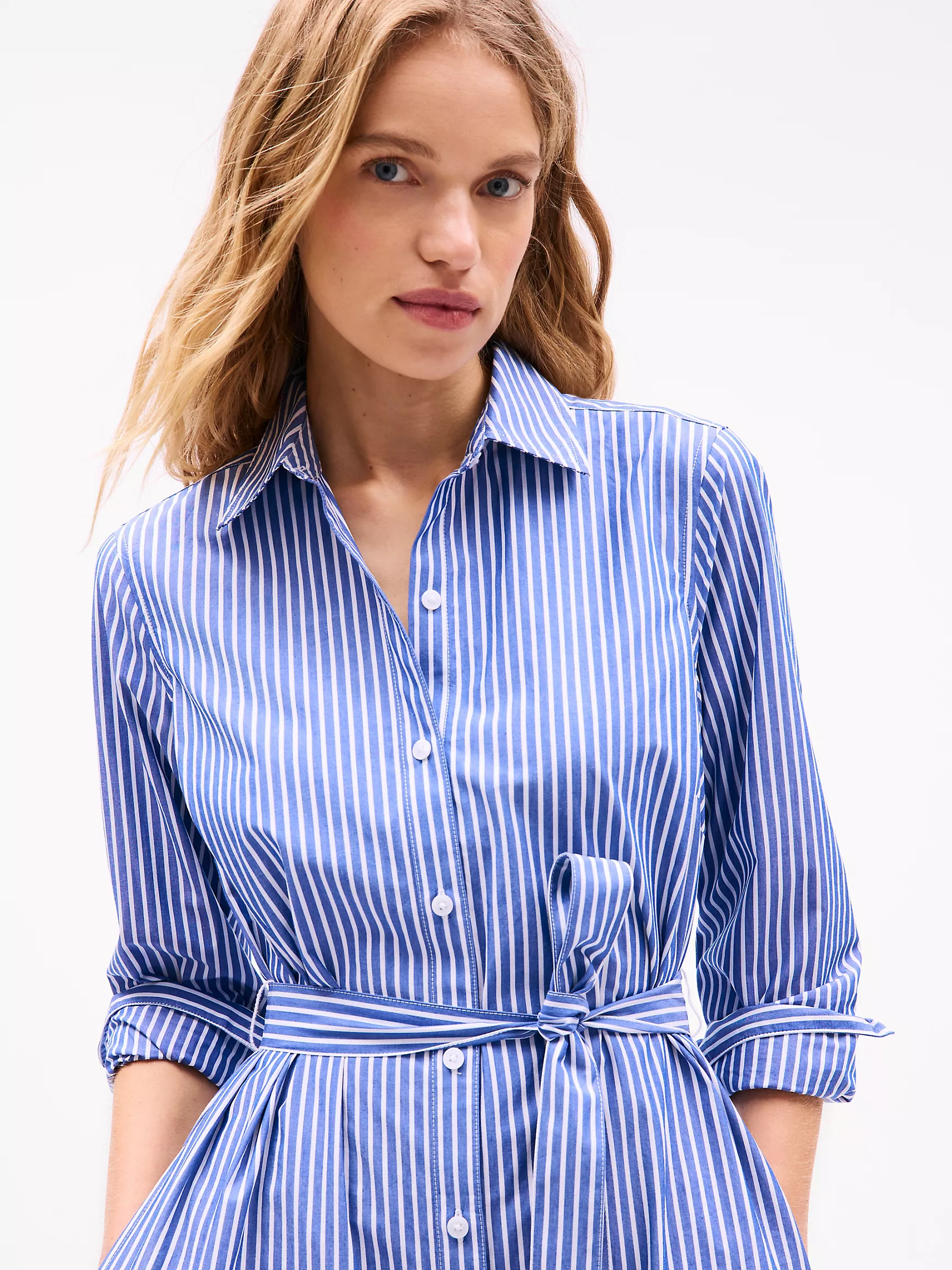 Женское платье Tommy Hilfiger, Миди платье-рубашка из поплина с длинным рукавом