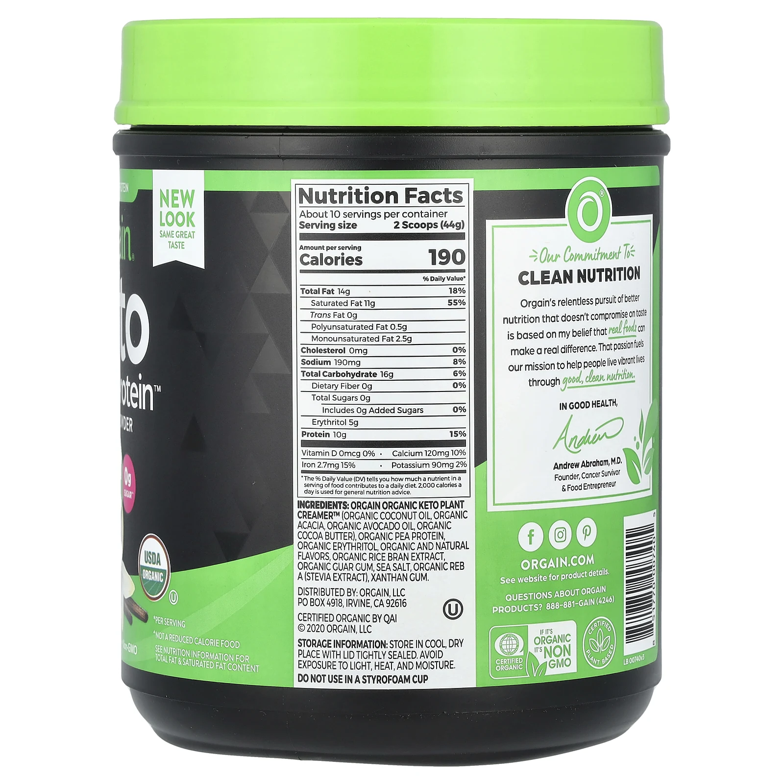 Orgain, Keto, Organic Plant Protein Powder, Vanilla, 0.97 lb (440 g)