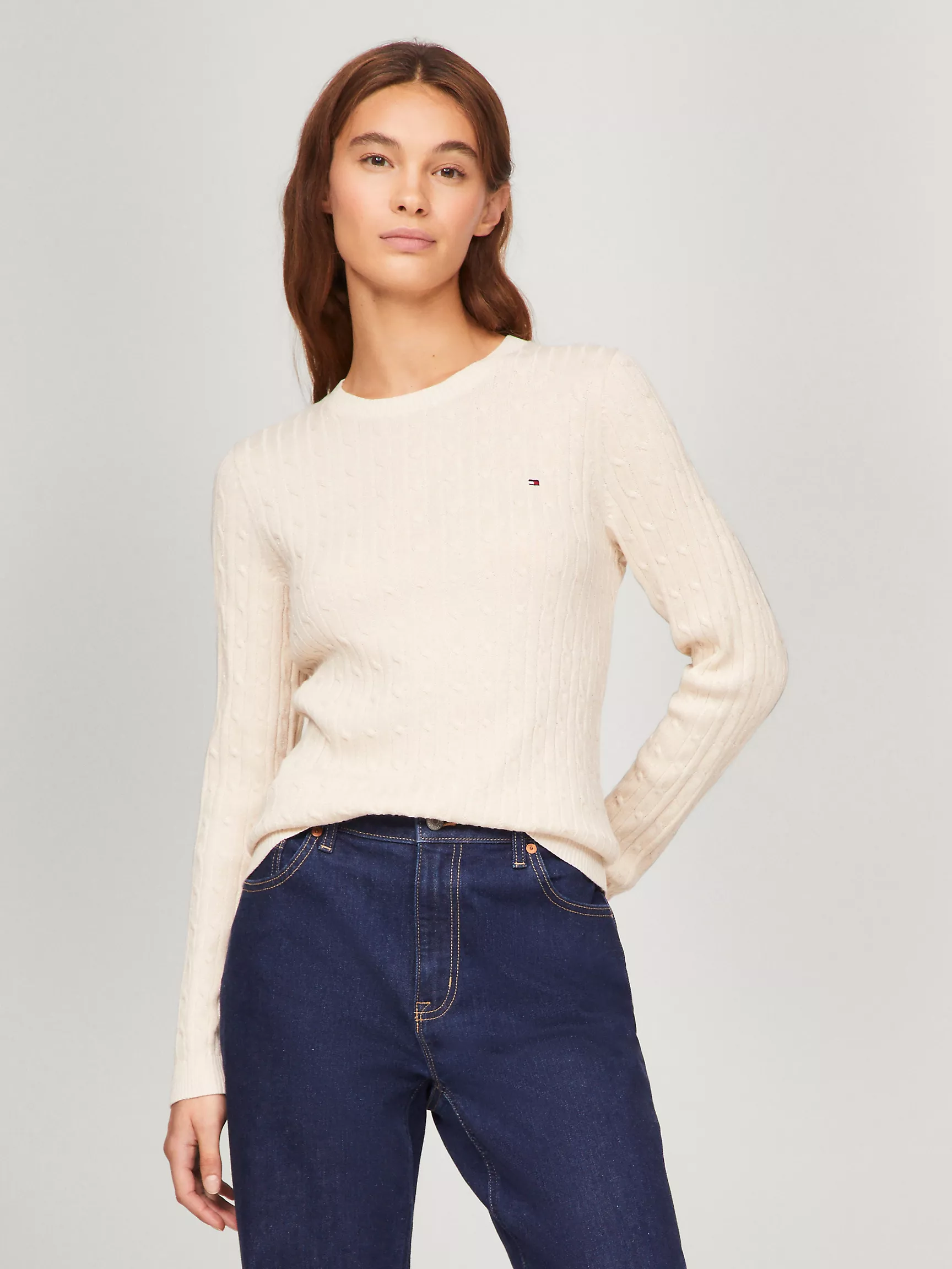 Женский свитер Tommy Hilfiger, Свитер с длинным рукавом, узором "косы" и мерцающим эффектом