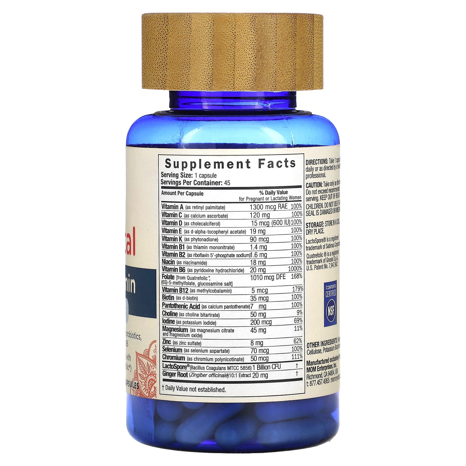 Mommy's Bliss, пренатальные витамины с пробиотиком, 45 капсул