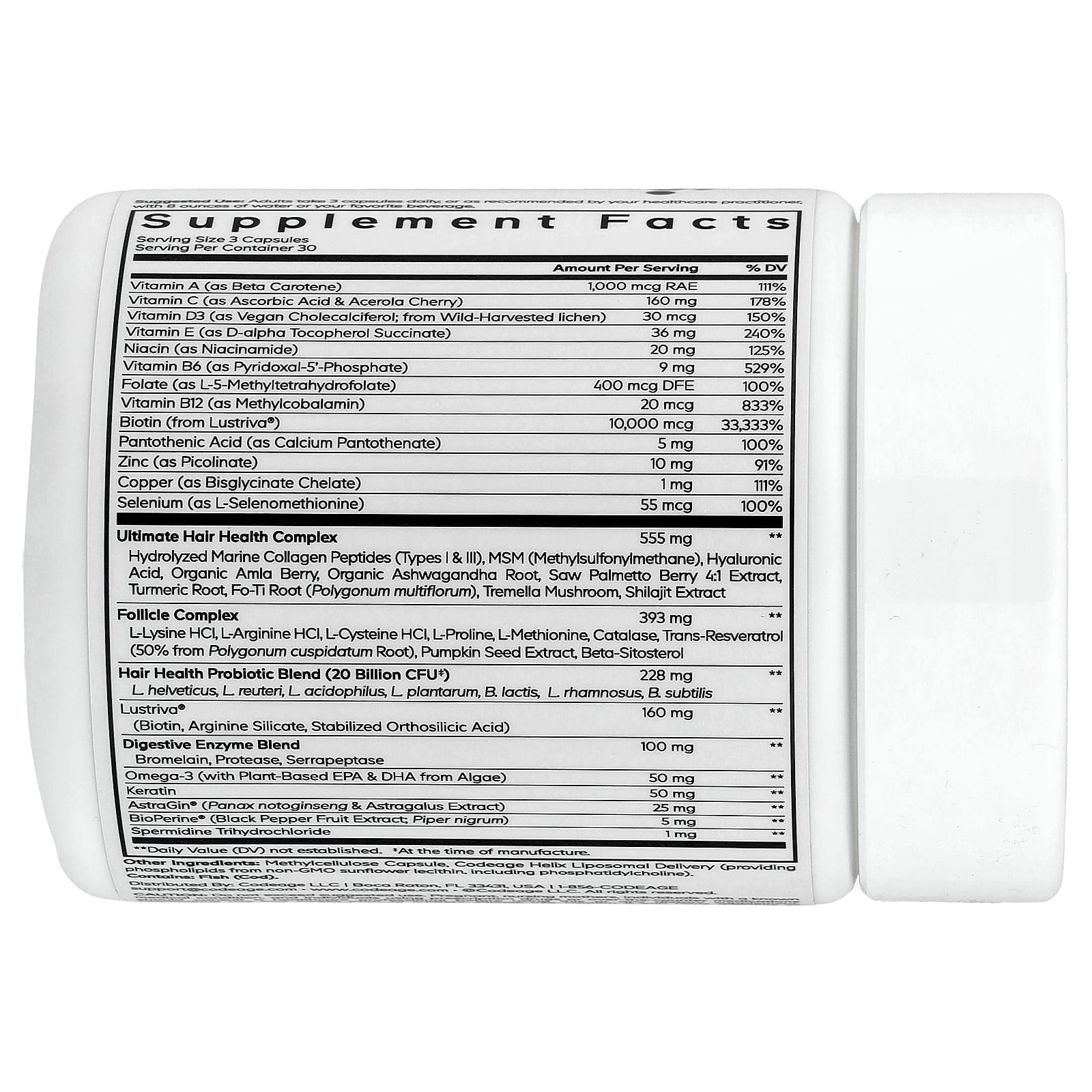 Codeage, Platinum, витамины для волос, 90 растительных капсул