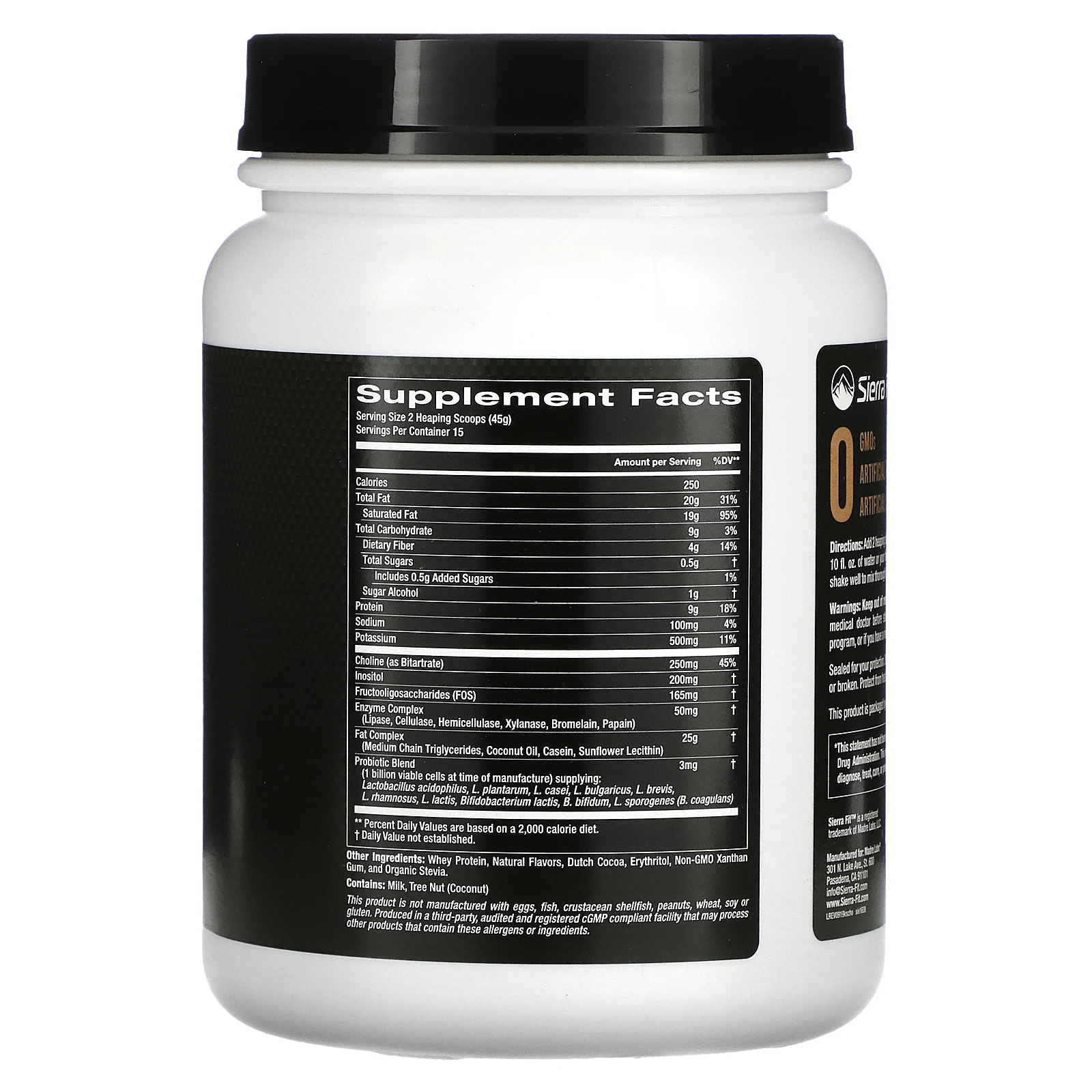 Sierra Fit, коктейль для кетодиеты, шоколад, 675 г (1,49 фунта)