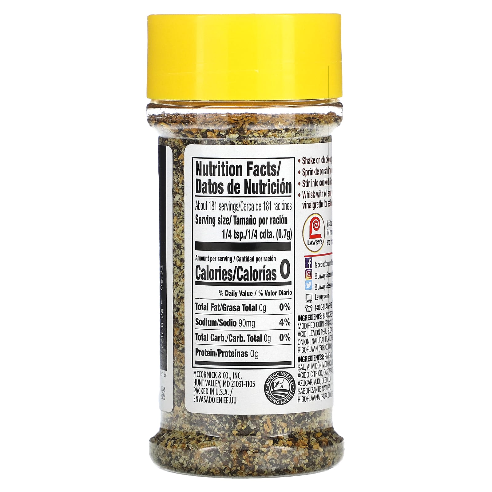 Lawry's, лимонный перец с цедрой лимона, 127 г (4,5 унции)