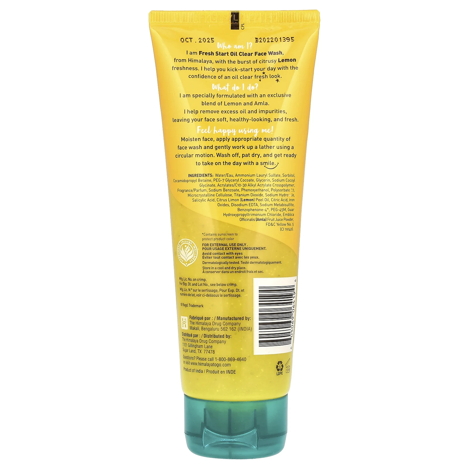 Himalaya, Fresh Start, масляное очищающее средство для умывания, лимон, 100 мл (3,4 жидк. Унции)