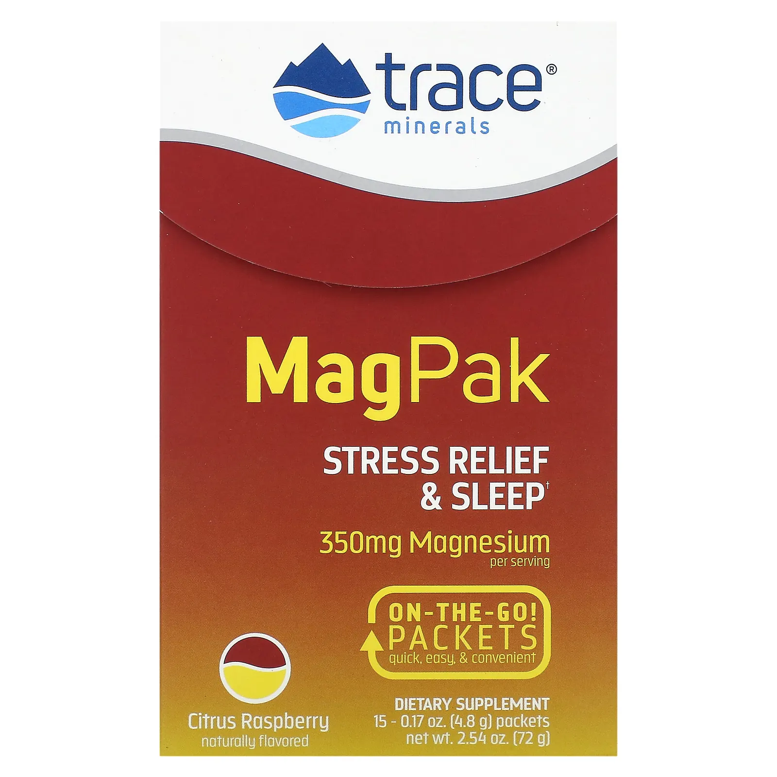 Trace Minerals ®, Mag Pak, цитрусовая малина, 350 мг, 15 пакетиков по 4,8 г (0,17 унции)