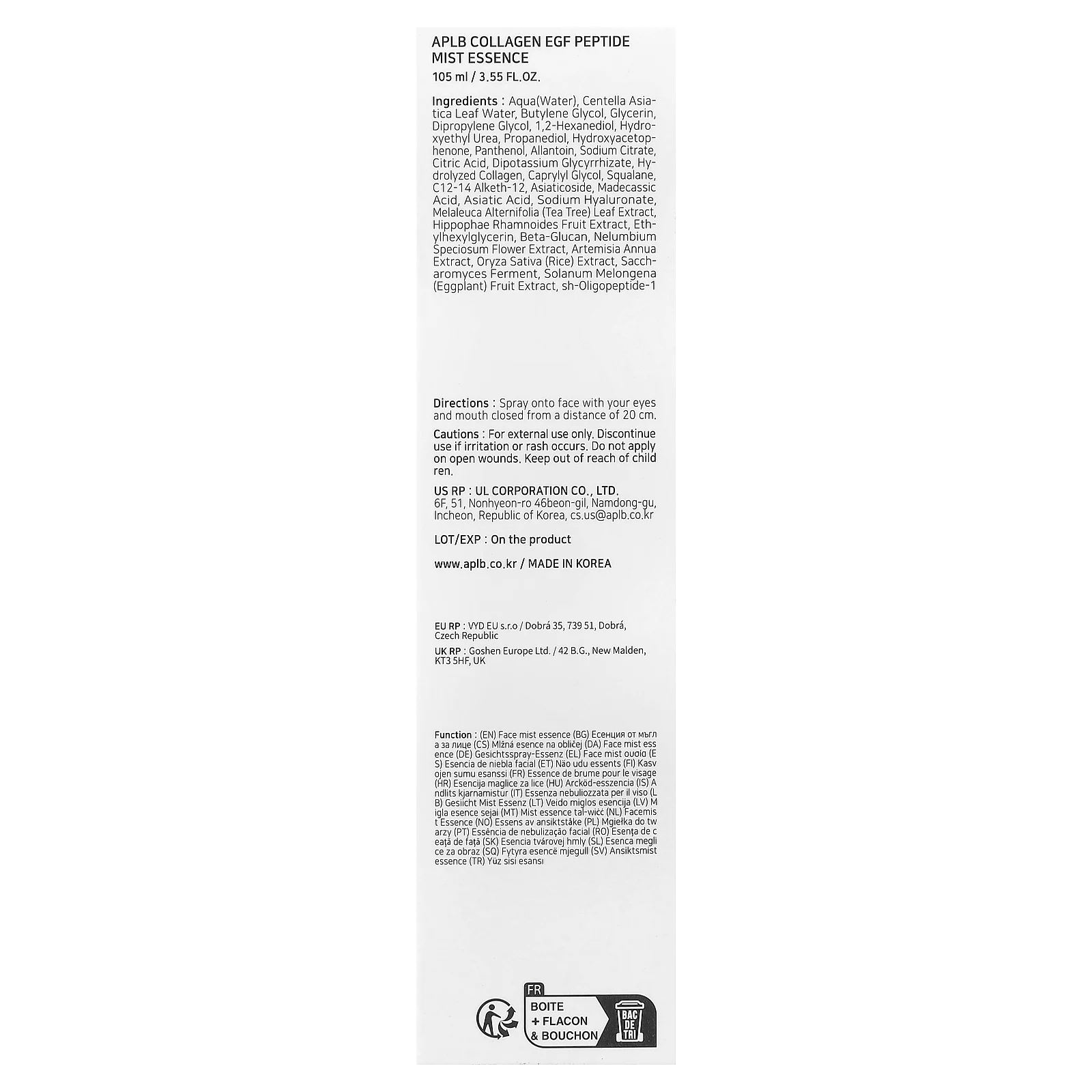 APLB, Collagen EGF, эссенция-спрей с пептидами, 105 мл (3,55 жидк. унции)