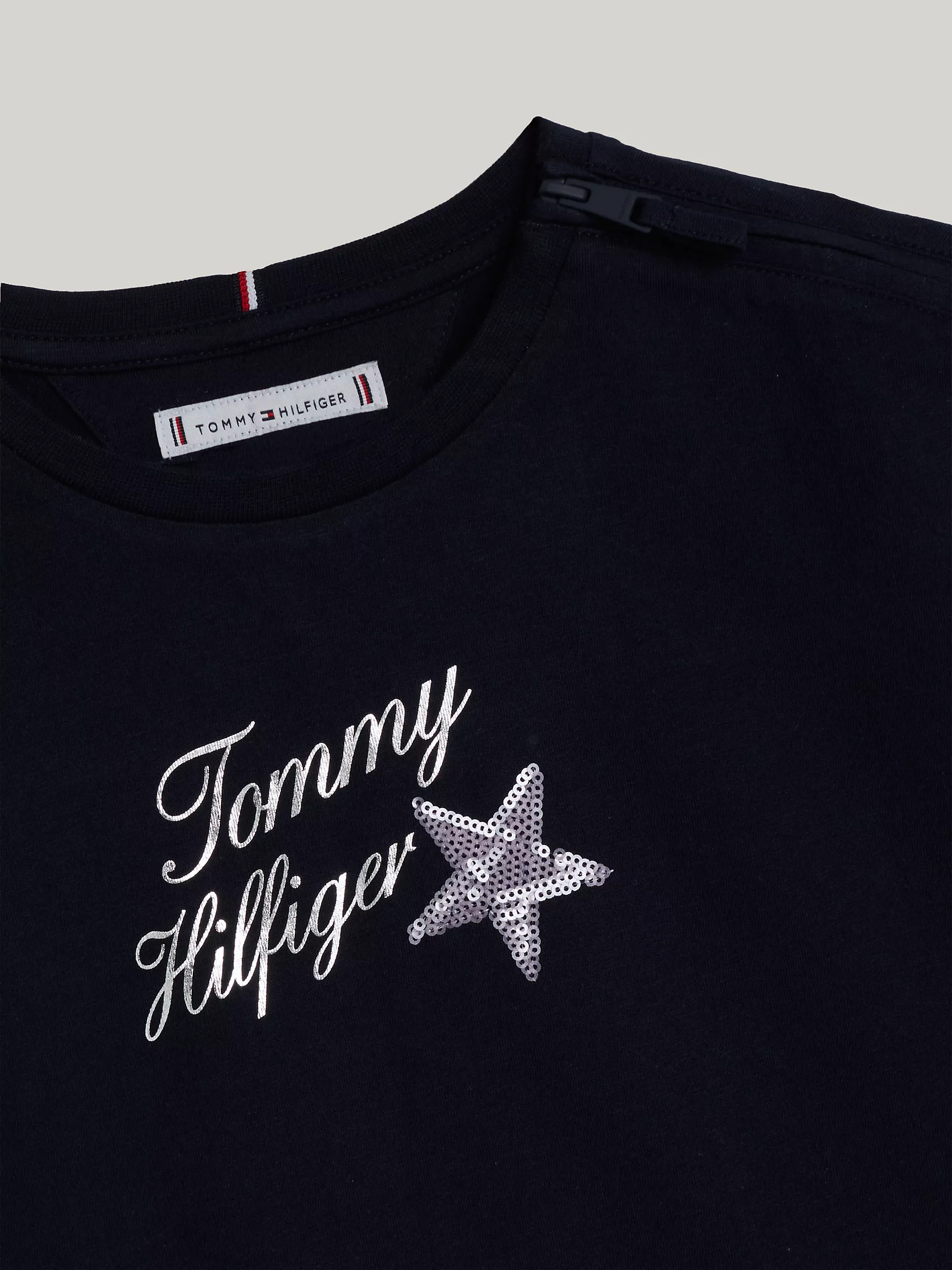 Футболка для девочек Tommy Hilfiger, Детская футболка с логотипом и блестящей звездой