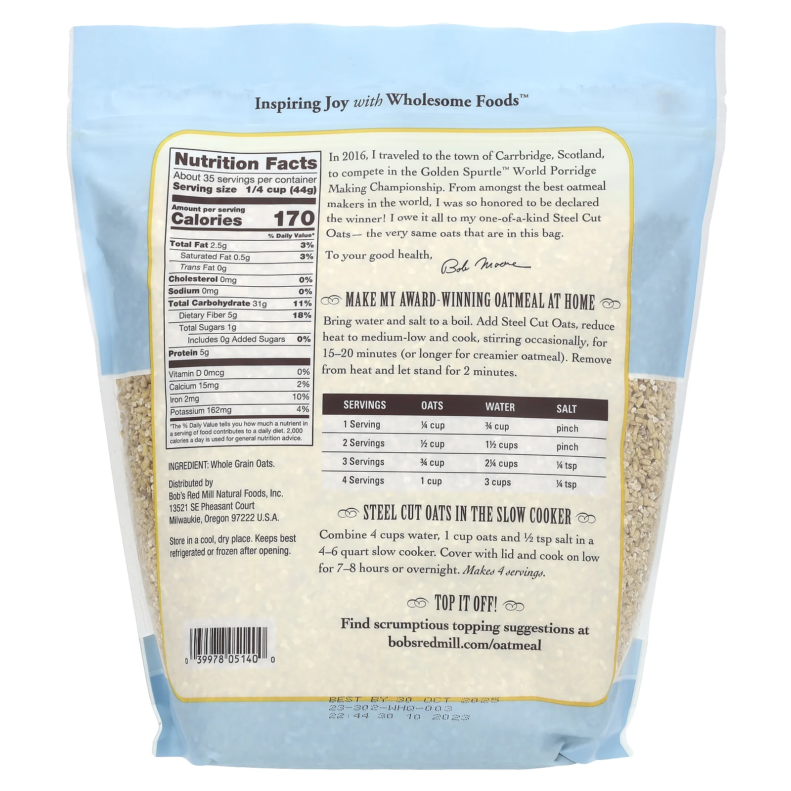 Bob's Red Mill, необработанный овес, цельнозерновой, 1,53 кг (54 унции)