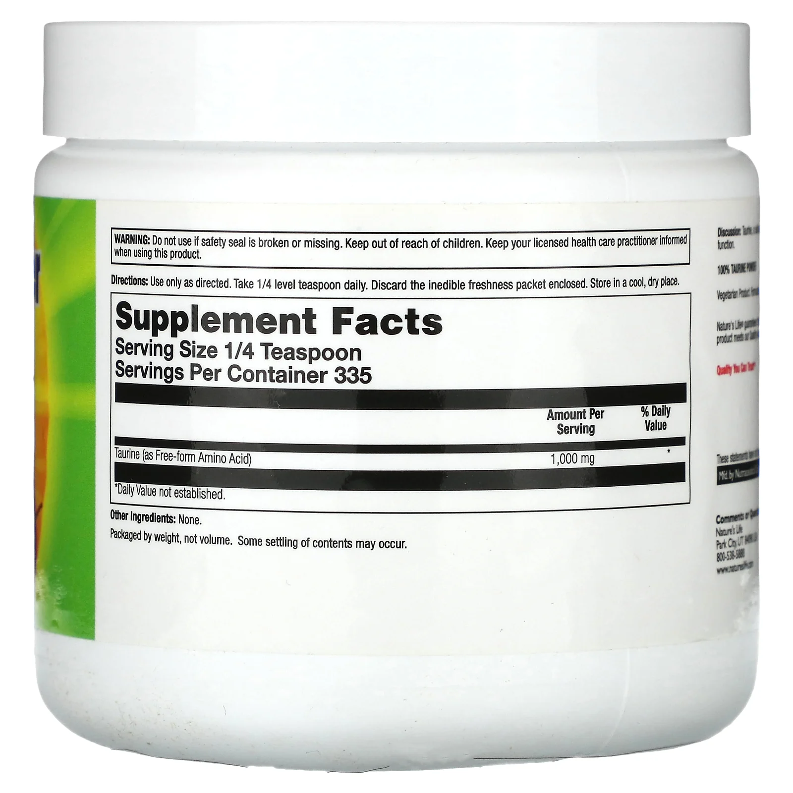 Nature's Life, Таурин в порошке, без добавок, 335 г