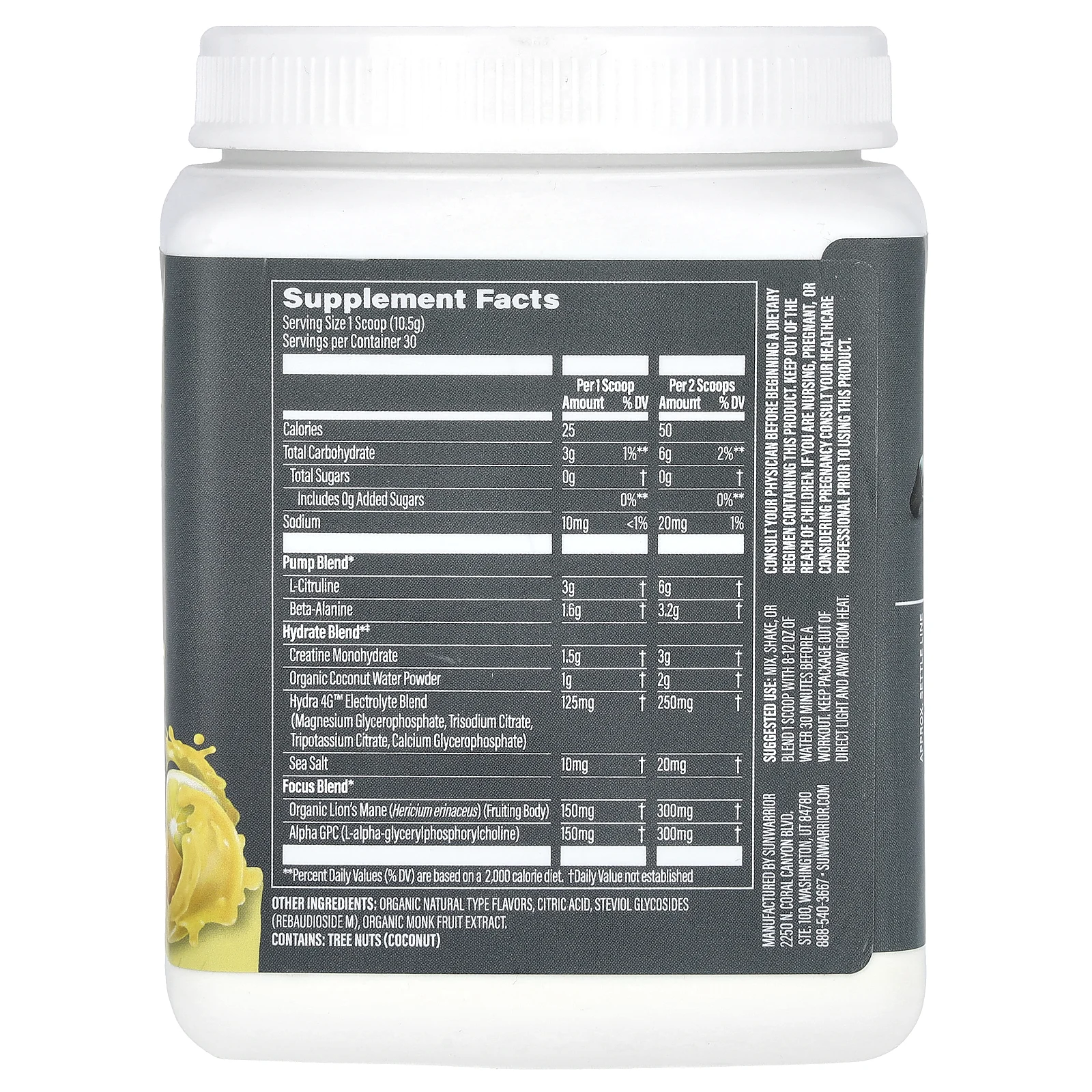 Sunwarrior, Sport, активный прием перед тренировкой, без стимуляторов и кофеина, юдзу и манго, 315 г (11,1 унции)