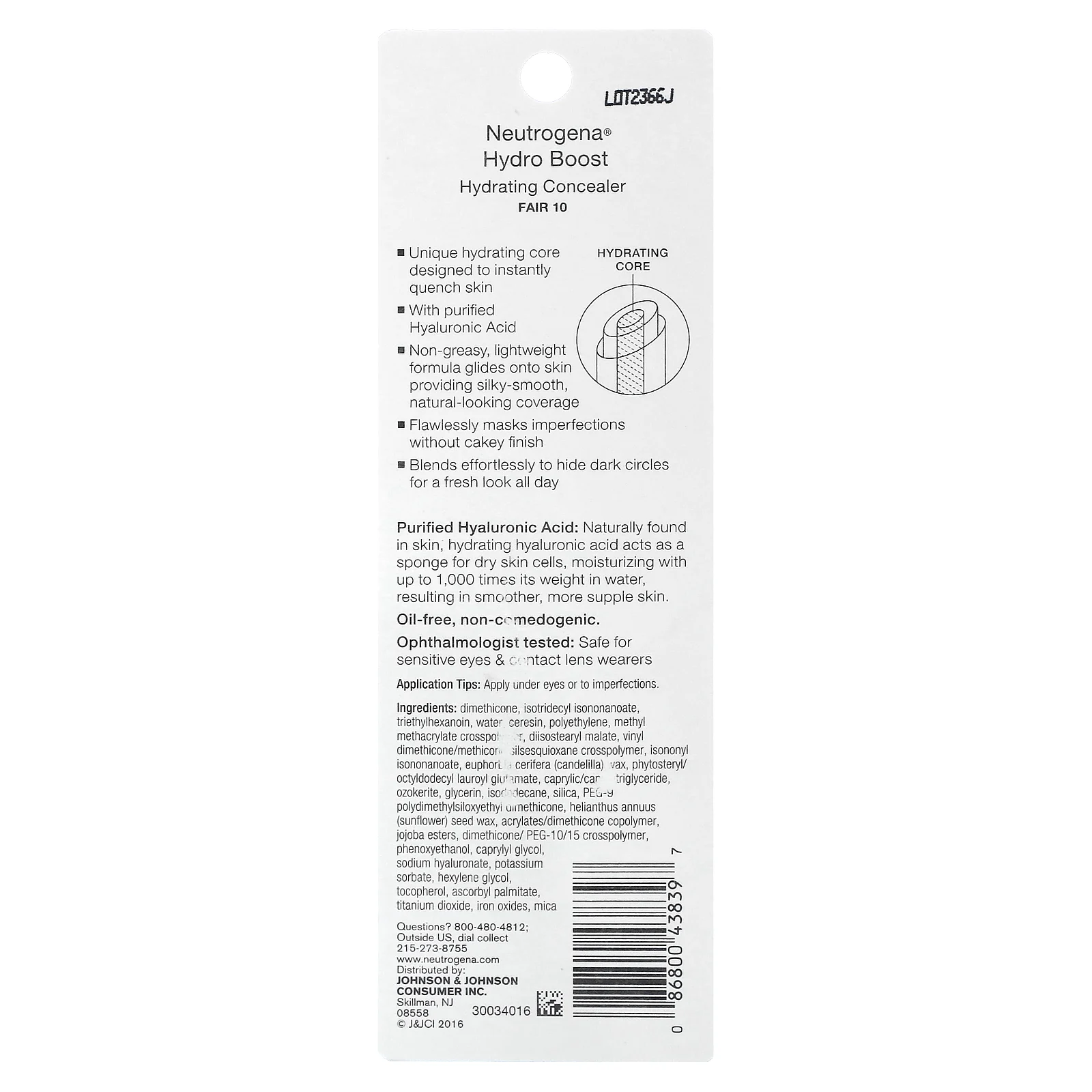 Neutrogena, Hydro Boost, увлажняющий консилер, Fair 10, 3,4 г (0,12 унции)