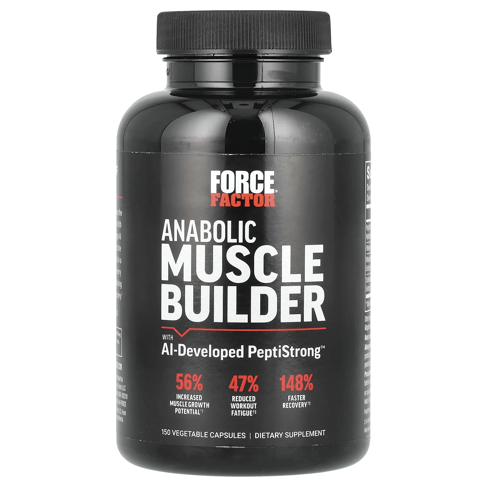 Force Factor, средство для наращивания мышечной массы с разработанным искусственным интеллектом PeptiStrong, 150 растительных капсул