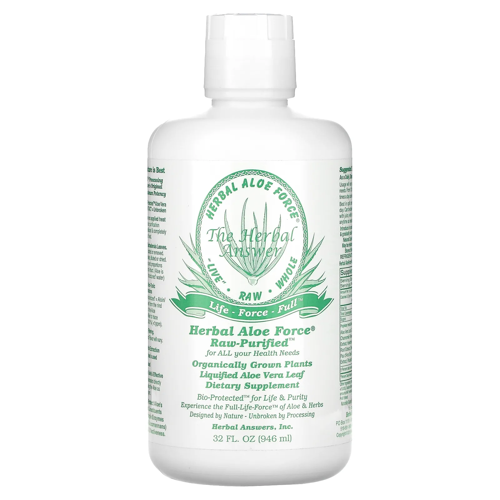Herbal Answers, Herbal Aloe Force, Raw Purified, 946 мл (32 жидких унции)