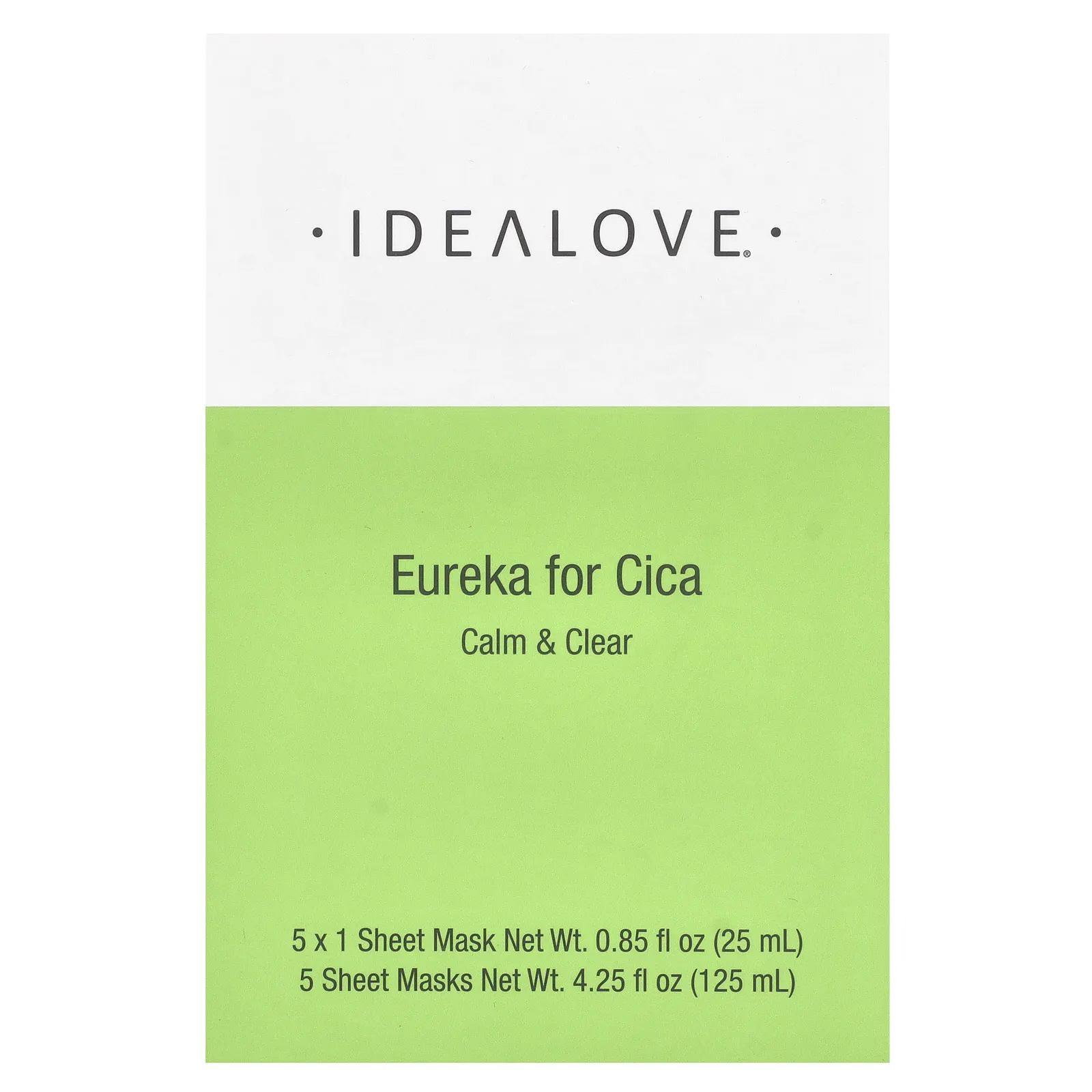 Idealove, Eureka for Cica, 5 тканевых косметических масок, 25 мл (0,85 жидк. унции) каждая